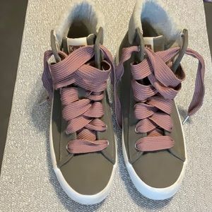 Keds Gray High Tops with Dusty Pink Laces